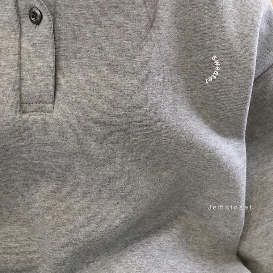 Áo Nỉ Bông Cổ Tàu Sweater Unisex/ Áo Thun Nữ Tay Bồng Dáng Rộng Cúc Cài 2 Màu | BigBuy360 - bigbuy360.vn