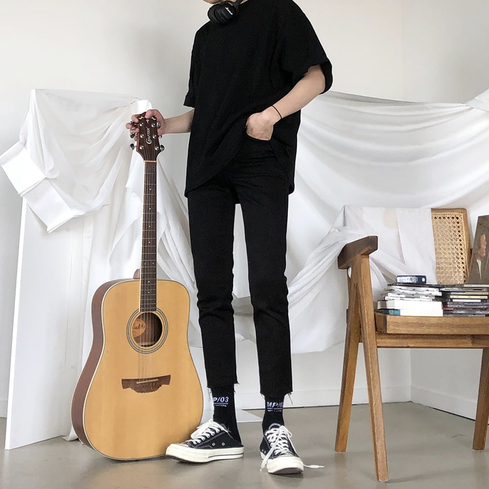 Quần Jean Nam Màu Đen Trơn , Cắt Gấu 823 Phong Cách Thời Trang Cao Cấp Athena-Menswear