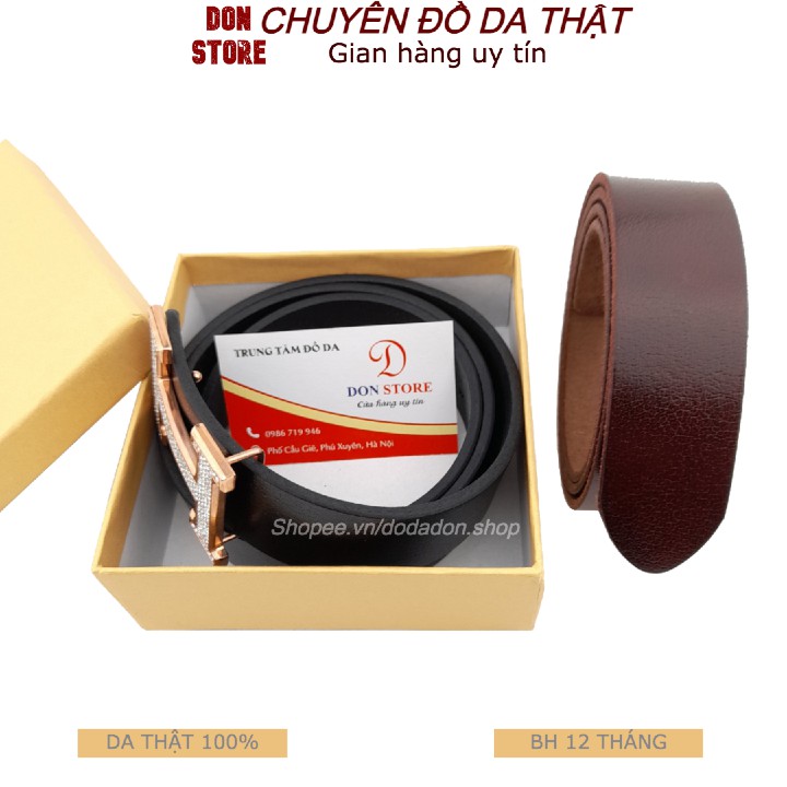 Dây Nịt/ Thắt Lưng Nam Đính Đá Thời Trang Da Bò Thật 100% Bản Dây Rộng 3.8cm Hàng Loại Tốt ( Full Hộp + BH 12 Tháng)