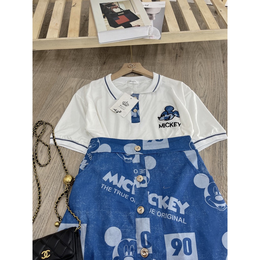 Set Chuột Mickey Áo Polo Cổ Bẻ Mix Chân Váy | BigBuy360 - bigbuy360.vn