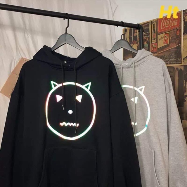 Áo hoodie nỉ mũ phản quang mặt quỷ