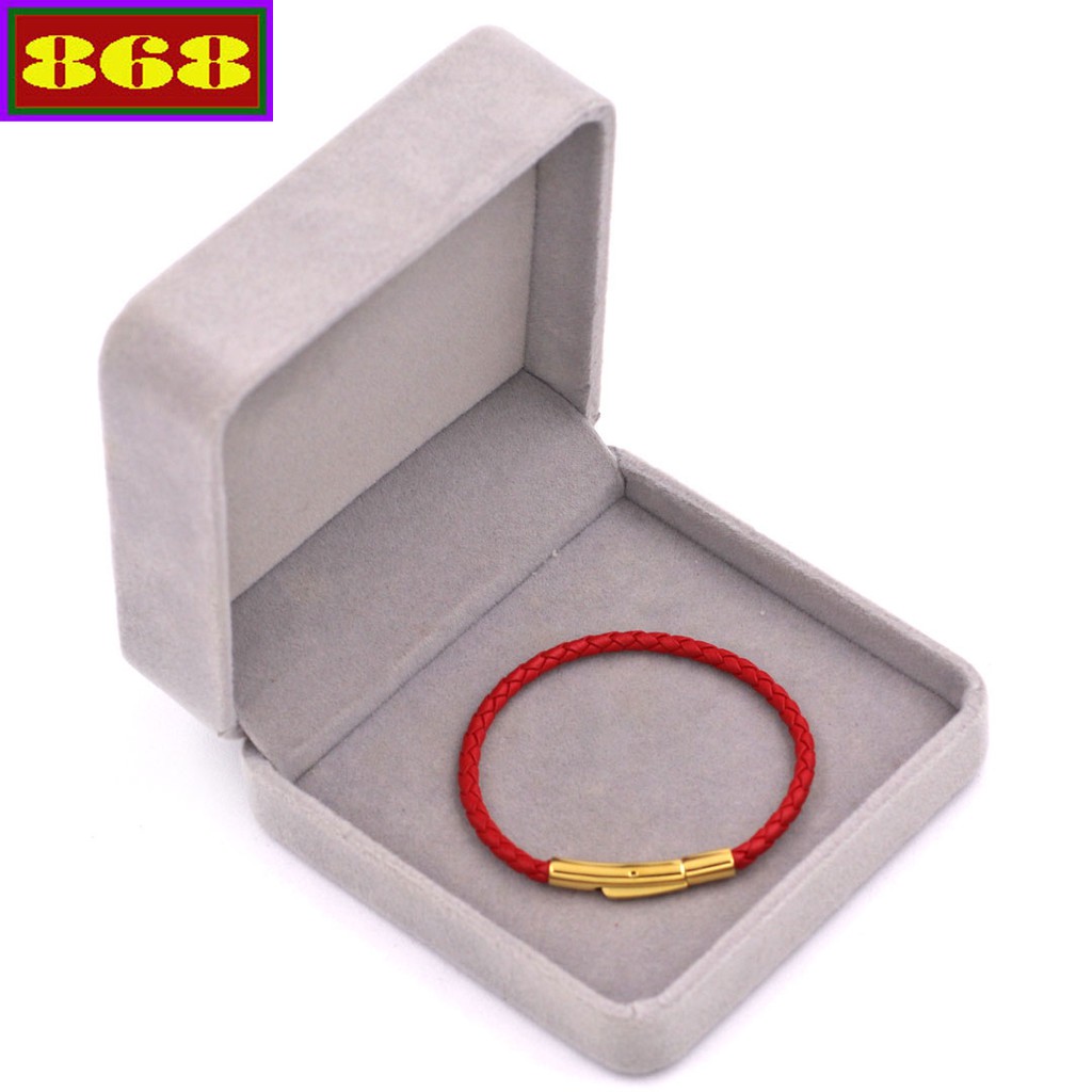 Vòng tay dây da đỏ 3 ly VDDOBV móc inox vàng