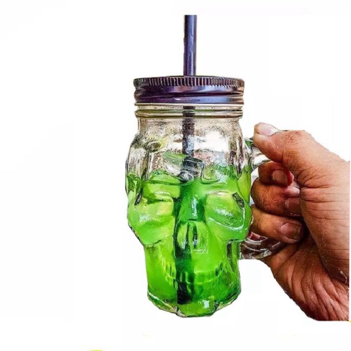 Combo 10 Cốc chất liệu thủy tinh Đầu Lâu Nắp Thiếc dung lượng 400 ML Cần THiết Cho Gia Đình