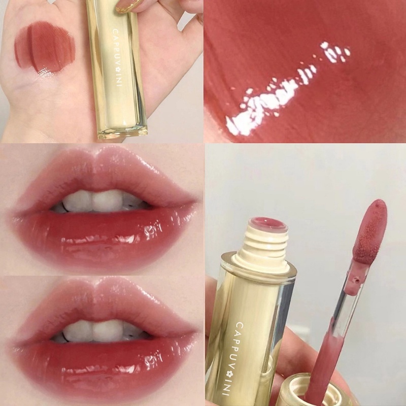 Cappuvini Son Bóng Pha Lê 3D Chống Nước Lâu Trôi Không Dính Cốc Chất Lượng Cao Iced Tea Mirror Surface Lip Glaze