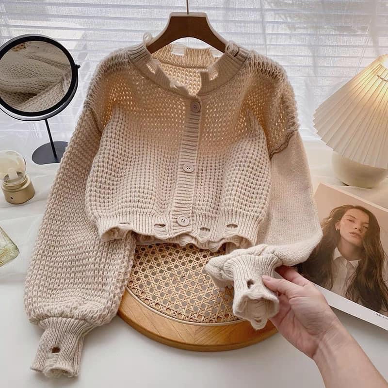 Áo len cadigan rách gấu (hàng Quảng Châu)