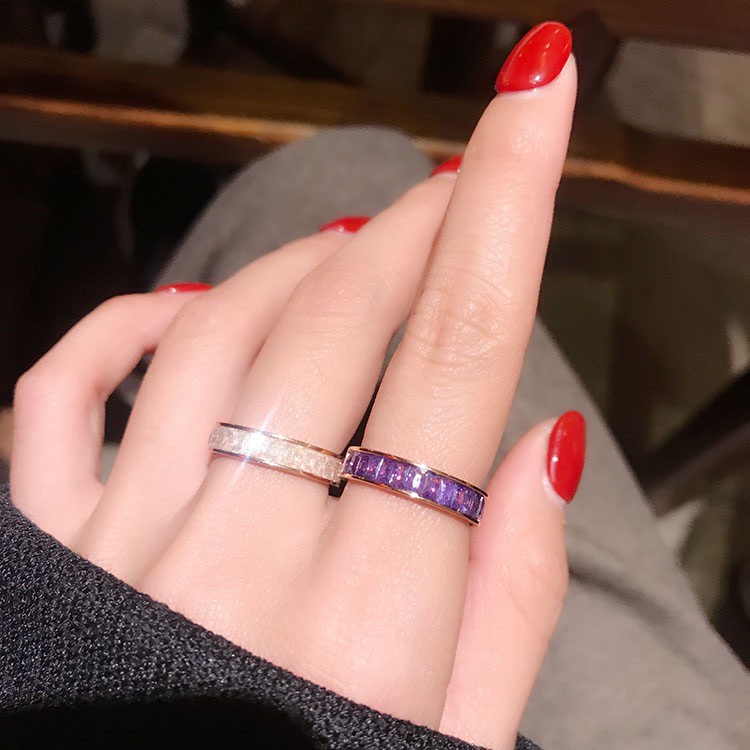 Nhẫn Thép Titan Mạ Vàng Hồng 18k Đính Đá Pha Lê Thời Trang