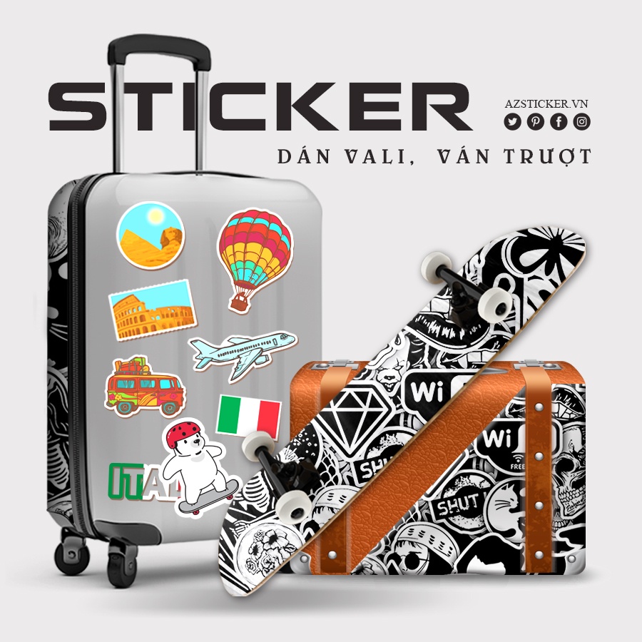 [Set 50+] Sticker Black & White | Chất Liệu PVC 5 Lớp Chống Nước, Chống Bay Màu | Trang Trí Đồ Dùng Cá Nhân