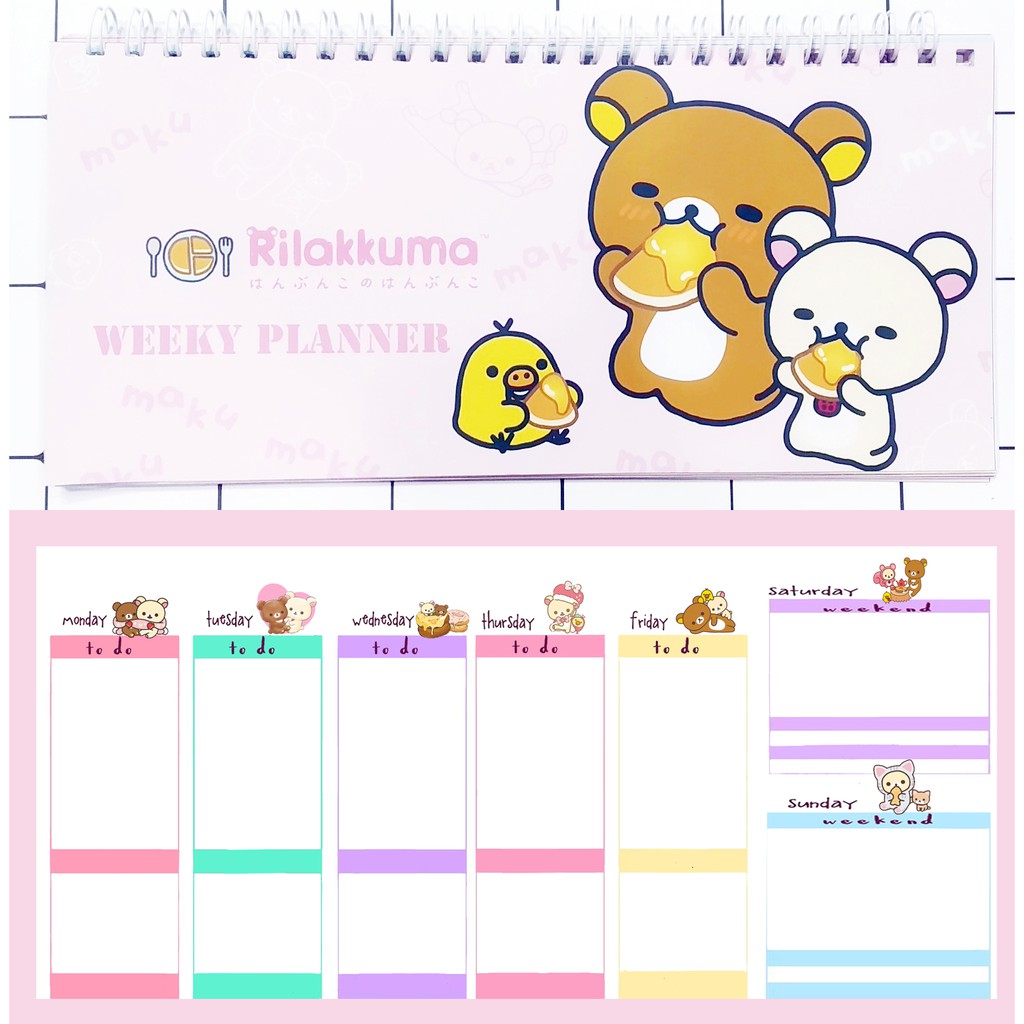 Sổ kế hoạch tuần Rilakkuma hoạt hình WPI10 Weekly Planner 52 trang