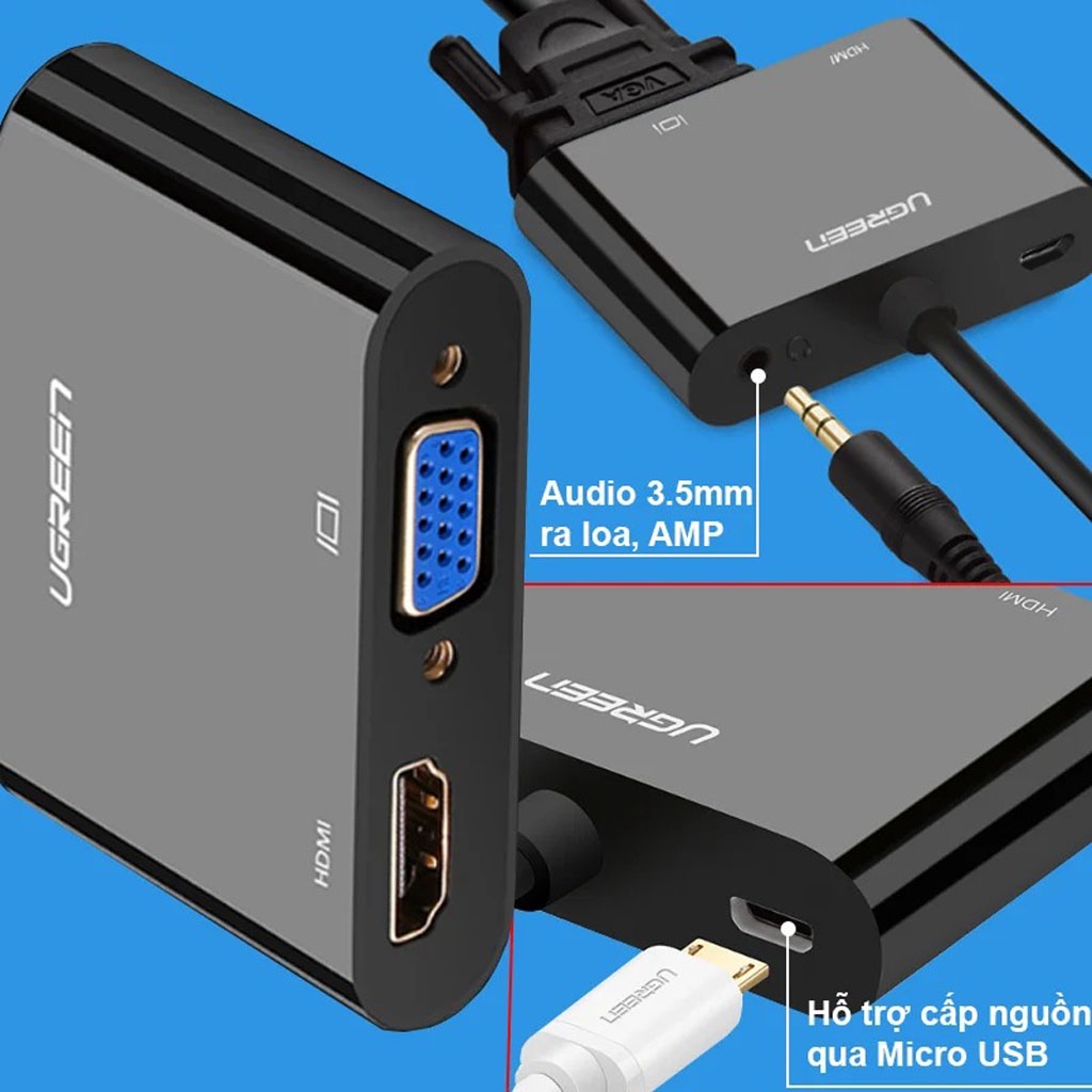 Bộ Chuyển HDMI Ra VGA&amp;HDMI Kèm Audio Ugreen 40744 cao cấp