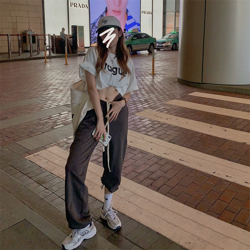 Quần thể thao ống rộng lưng cao phong cách Hàn Quốc thời trang dành cho nữ
