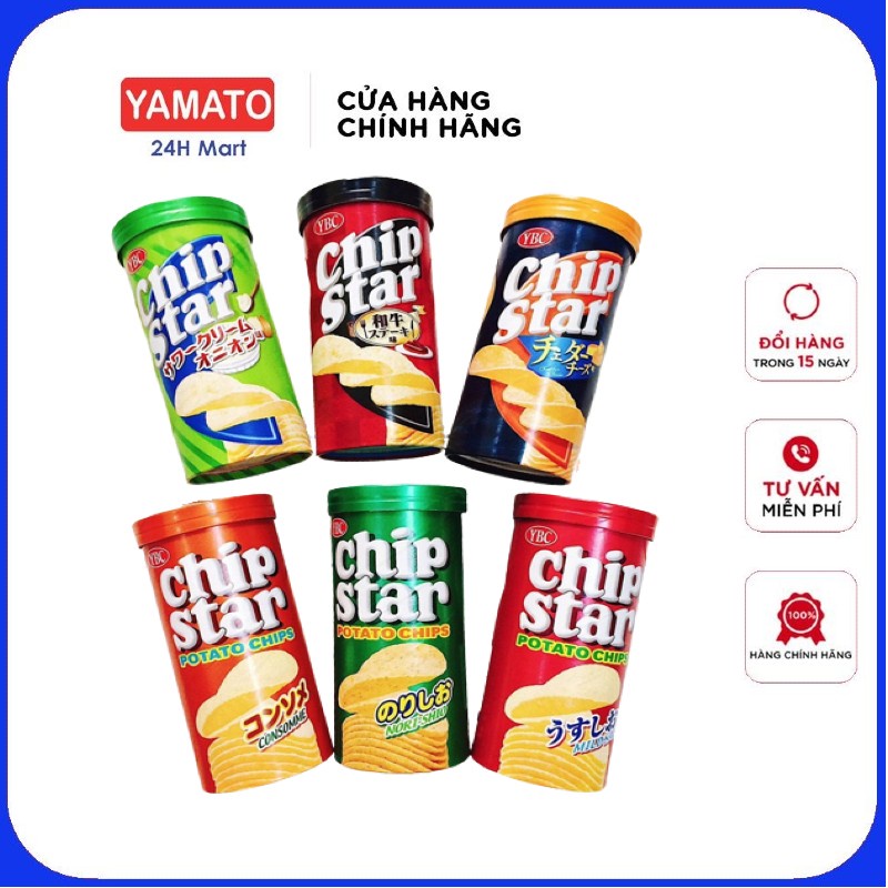 Snack khoai tây YBC Chip Star Nhật Bản, Khoai tây chiên YBC Chip Star Nhật Bản lon size S 50g đủ vị [Date T09/2023]