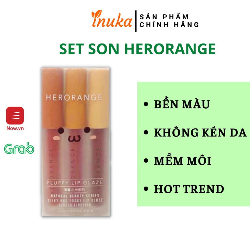 Set 3 Cây Son Kem Lì Herorange Fluffy Lip Glaze