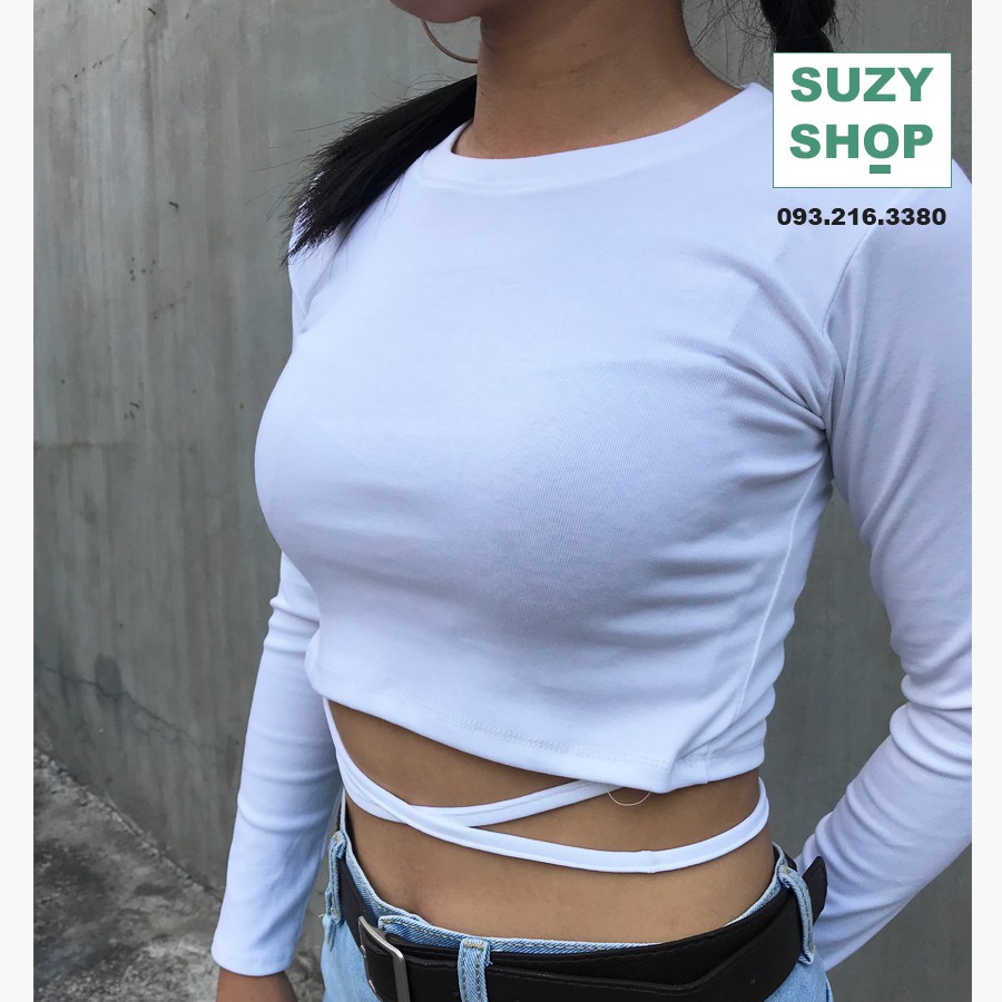 Áo Croptop Tay Dài, Áo Croptop Cột Dây Tôn Dáng Eo Đẹp - Chất Thun Dày Vừa Đảm Bảo Không Lộ Áo Trong | BigBuy360 - bigbuy360.vn