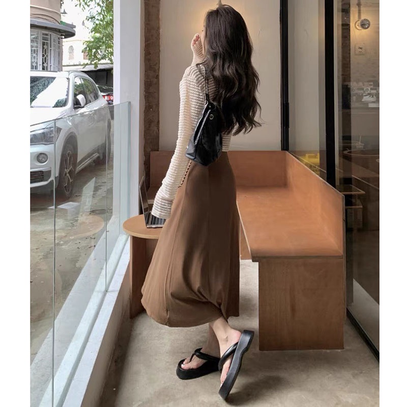 Sét Váy 2 Dây Thun Tăm Kèm Áo Len Lưới Dài Tay M2776-Teen 888