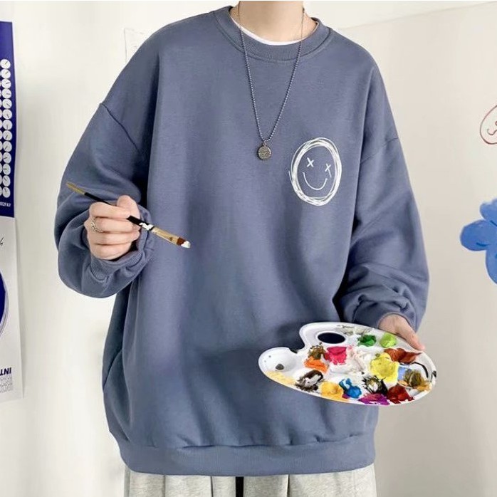 Áo Thun Nam Dáng Rộng In Hình Mặt Cười Kiểu Hàn Quốc 6 Màu Size M-5Xl