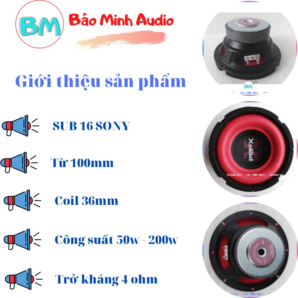 LOA BASS SUB 16 SONY - COIL 36MM TỪ 100MM MÀNG ĐỎ MALAYSIA CAO CẤP - SUB16SONY