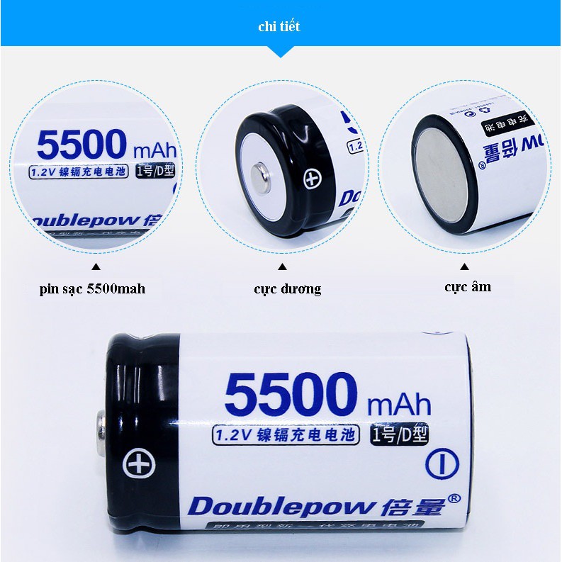 Bộ pin + sạc pin Pin Đại ( Pin Số 1) dung lượng 5500mah Doublepow dùng cho bếp gas, đèn pin, chuông báo động...