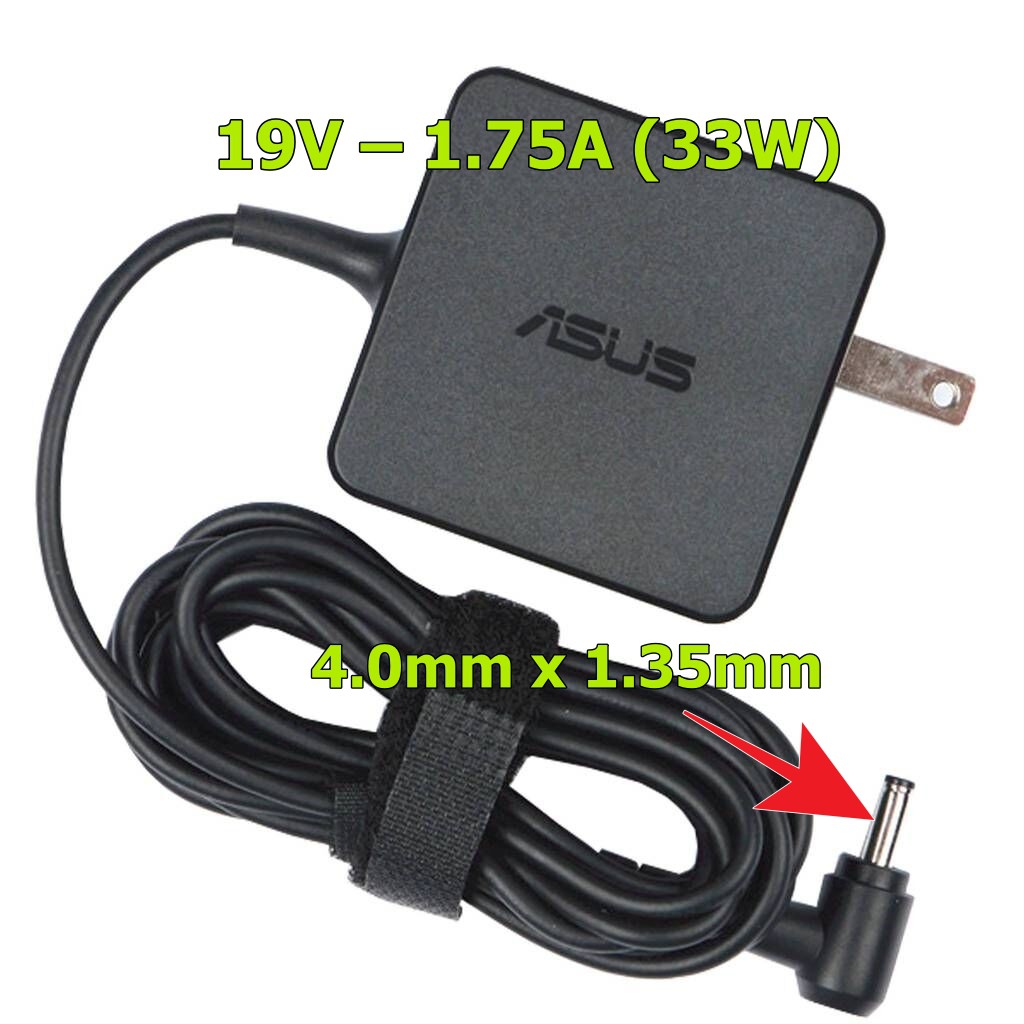 (ADAPTER) SẠC LAPTOP ASUS 19V 1.75A (33W) (Vuông, Đầu nhỏ) kích thước đầu ghim (4.0 x 1.35 mm)