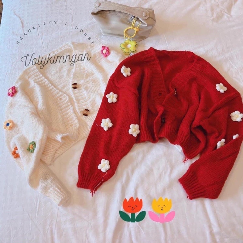 Áo cadigan tăm đính hoa len tay dễ thương BH8