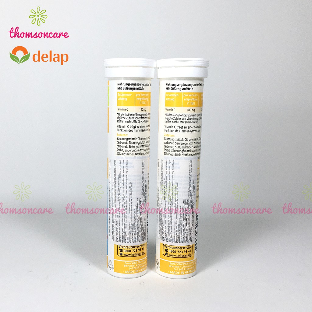 C sủi bổ sung vitamin C Heilusan - nhập khẩu từ Đức, tăng sức đề kháng, miễn dịch, tuýp 20 viên