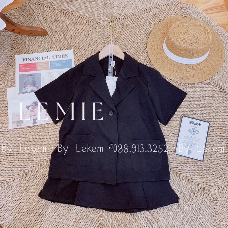Sét Vest Công Sở Áo Blazer Ngắn Tay Phối Chân Váy Xếp Ly ❤️ Ảnh Thật Video Shop Chụp lekemqc ❤️