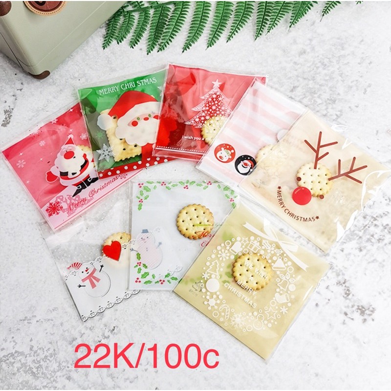 100 túi bánh Noel có sẵn keo dán miệng 10x10