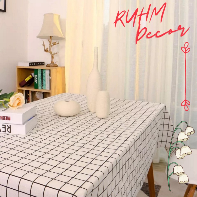 Khăn trải bàn Ruhm Décor trang trí bàn ăn đậm chất vintage - Caro trắng KB-A04