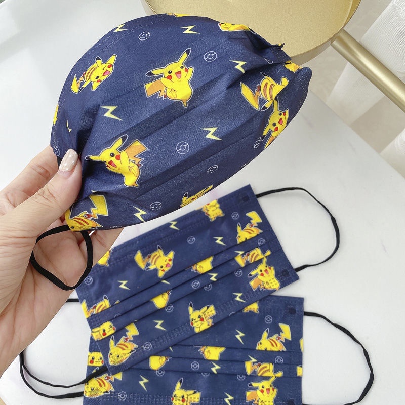 Set 10 Khẩu Trang 3 Lớp In Hoạt Hình Pokemon / Pikachu / Mario / Mew TOKI / Psyduck / Captain America / Roblox Dễ Thương Bảo Vệ Cho Bé