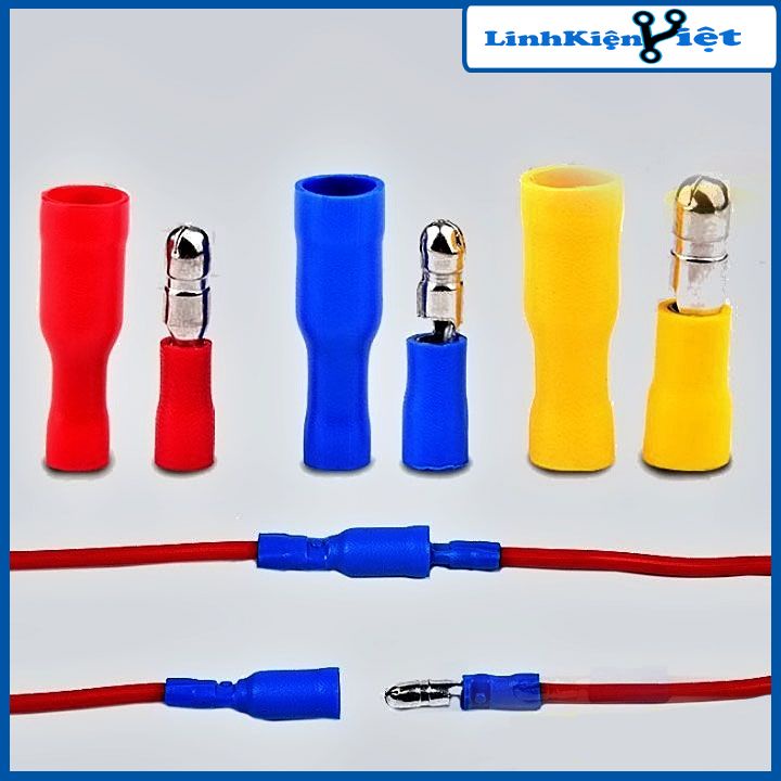 Gói 100 chiếc cos đầu đạn MPD FRD 2 đầu đực cái 1.25-156, 2-156 cốt bấm nối dây điện đủ màu kích thước