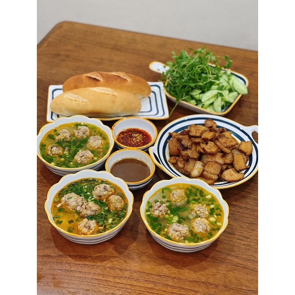 Tô dĩa sứ hoạ tiết kẻ ngang sang trọng, chén bát phong cách Bắc Âu mới hiện đại (Tách lẻ món)