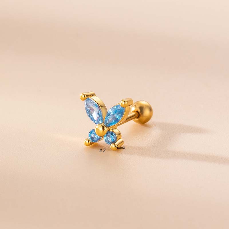 1 Khuyên Tai Helix Thép Không Gỉ Đính Đá Zircon Xanh Dương 20Gauge