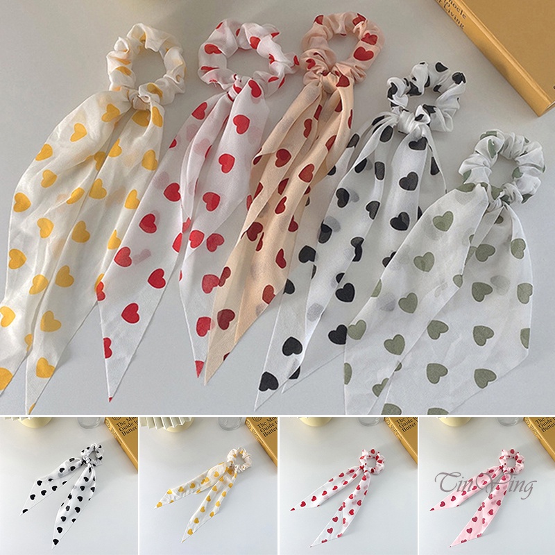 GETNOIVAS Dây buộc tóc vải lưới phối nơ họa tiết trái tim phong cách cổ điển thời trang cho nữ