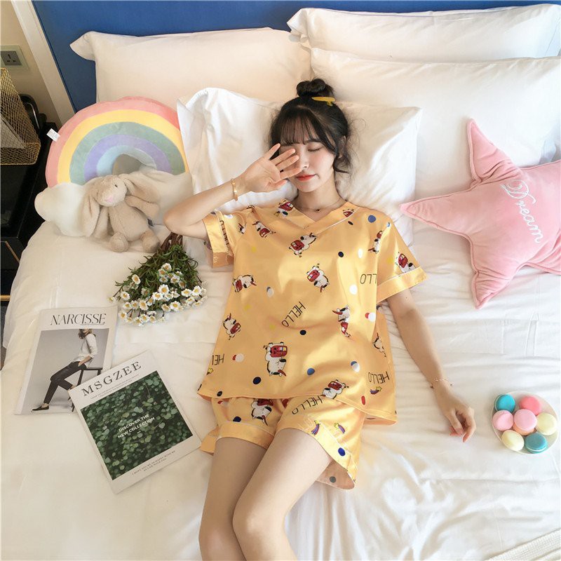 Đồ Ngủ, Bộ Ngủ Pijama Lụa Satin Họa Tiết Siêu Dễ Thương, Đồ Mặc ở Nhà