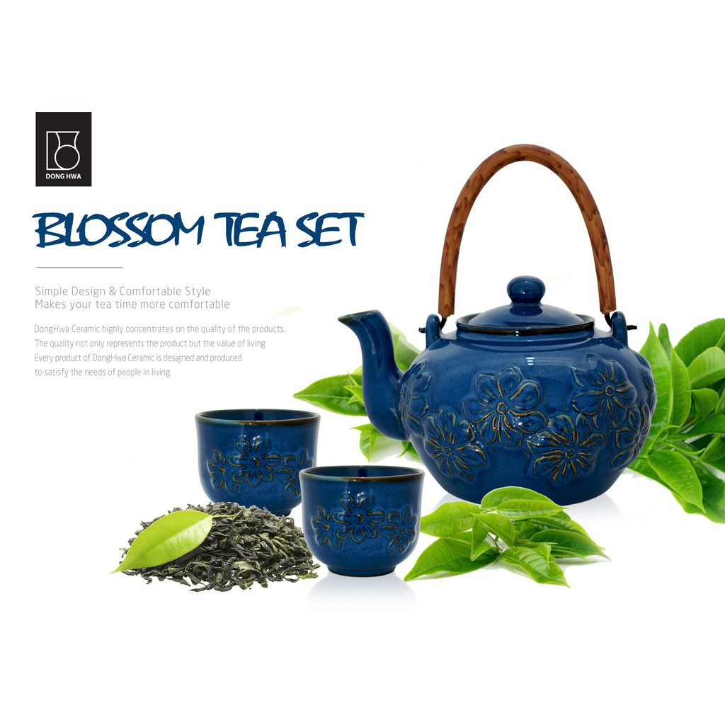 Blossom Tea Set_ Bộ ấm chén Trà Xanh Copal Họa Tiết Hoa Nổi Dong Hwa