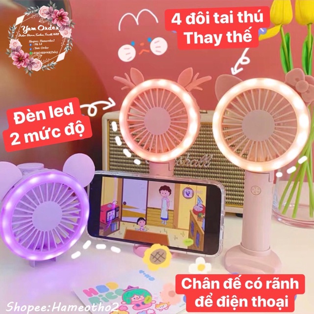 [TẶNG KÈM CHÂN ĐẾ] QUẠT MINI TÍCH ĐIỆN IMEBOBO CÓ ĐÈN LED VÀ TAI THAY THẾ