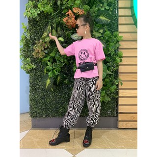 Set thể thao bé gái siêu cá tinh áo thun cotton quần rằn ri