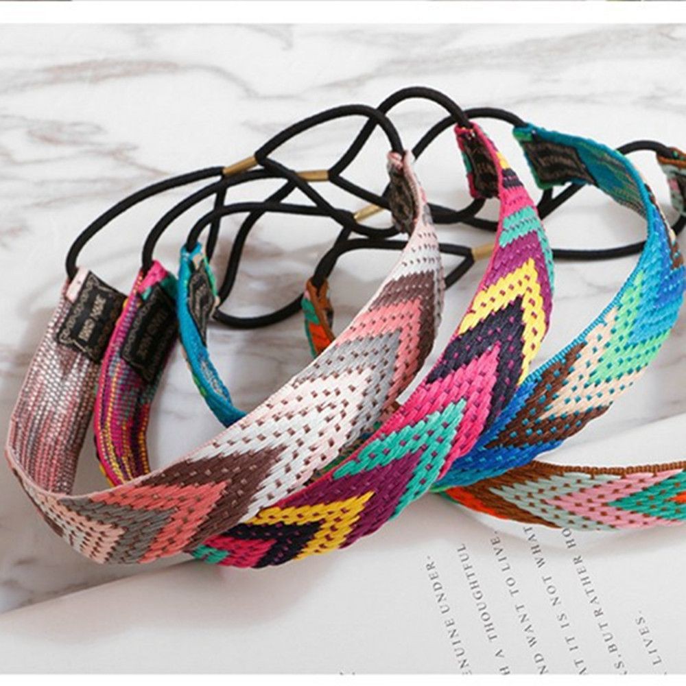 Girls Retro Hair Band Printing Flower Headpiece Hair Accessories Elastic Turban