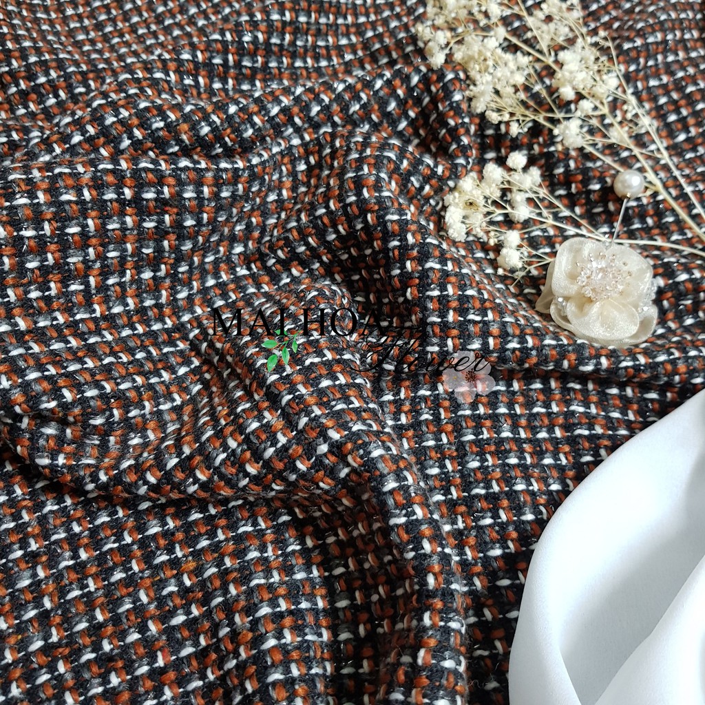 Vải dạ tweed nâu dùng làm vải may đồ chất dày đầm tay 100x150cm Maihoaflower
