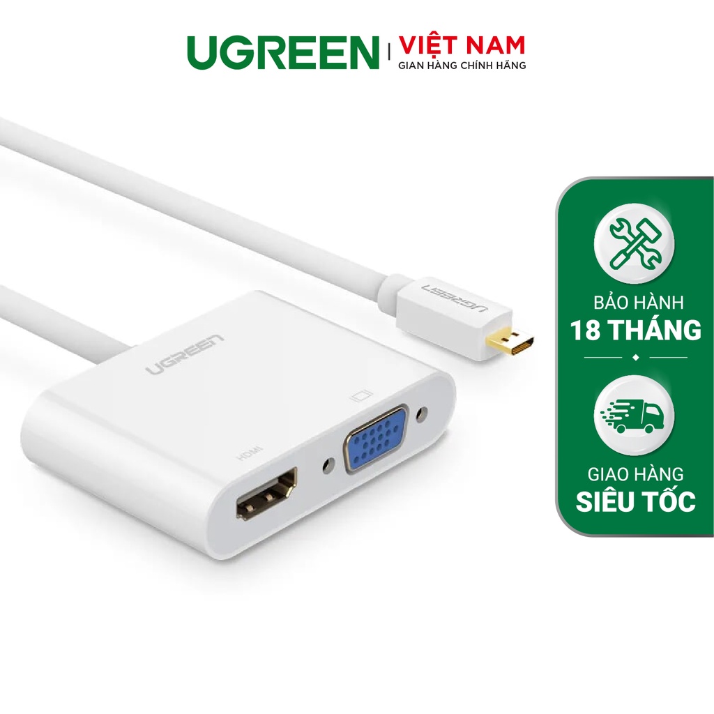 [Mã ELHACE giảm 4% đơn 300K] Bộ chuyển đổi micro HDMI sang HDMI và VGA dài 10CM UGREEN MM115