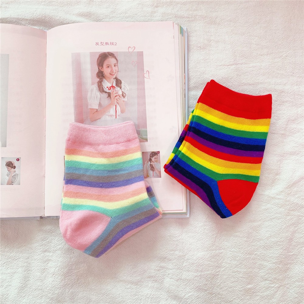 Tất Vớ Cotton Họa Tiết Cầu Vồng Rainbow Unicorn 2 Tone Nổi Bật