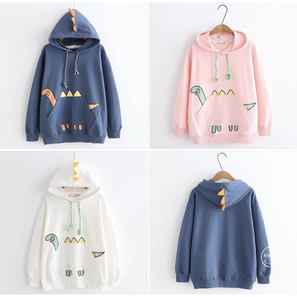 Áo Hoodie Nón Chui Trùm Đầu Nữ Nam Unisex Chất Vải Nỉ Poly Khủng Long Túi Bụng