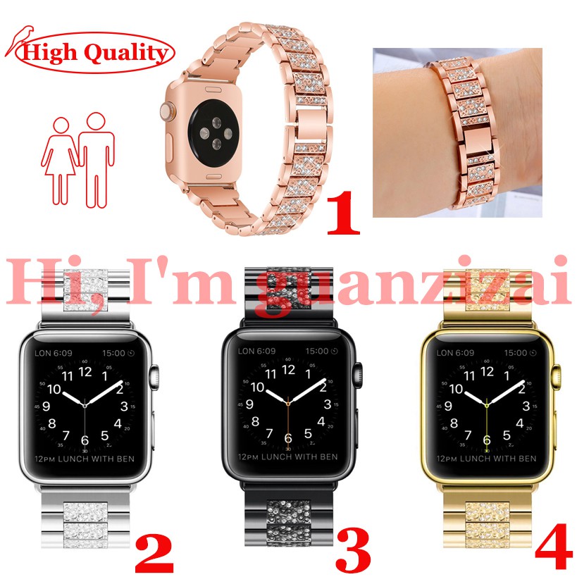 Dây Đeo Inox Đính Đá Cho Đồng Hồ Thông Minh Apple Watch 38Mm / 42Mm 3 / 2 / 1