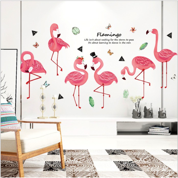 Decal dán tường trang trí - CHIM HỒNG HẠC FLAMINGO