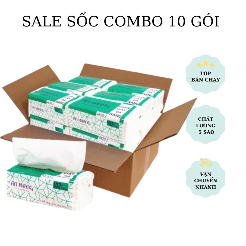 Set 10 túi Khăn giấy rút lau tay đa năng 2 lớp AN KHANG |LADYSHOP_01 | 100% Nguyên liệu nguyên sinh | AK20-2