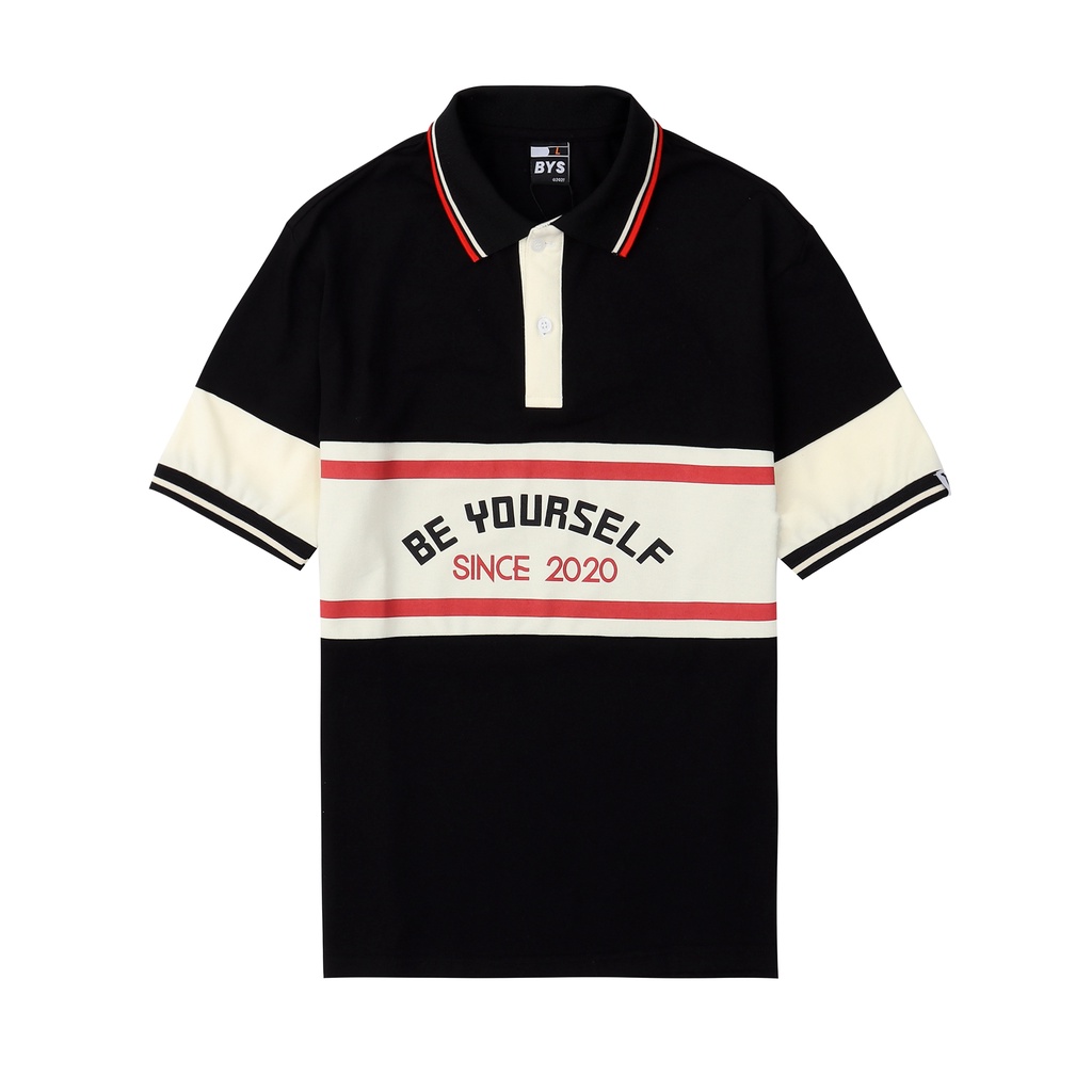 Áo Thun PoLo _ Nam Nữ _ BYS - Be YourSelf _ Polo Vintage Black _ Màu Đen - Vàng Nhạt