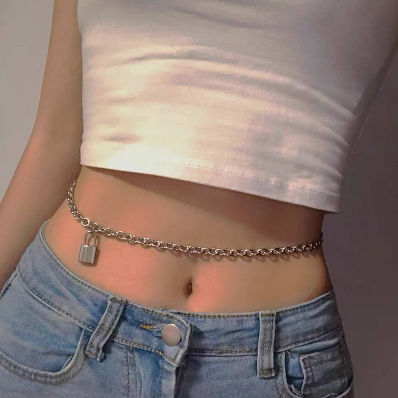 Dây xích đeo thắt lưng khóa thép titan phong cách punk hip hop có thể điều chỉnh cho nữ