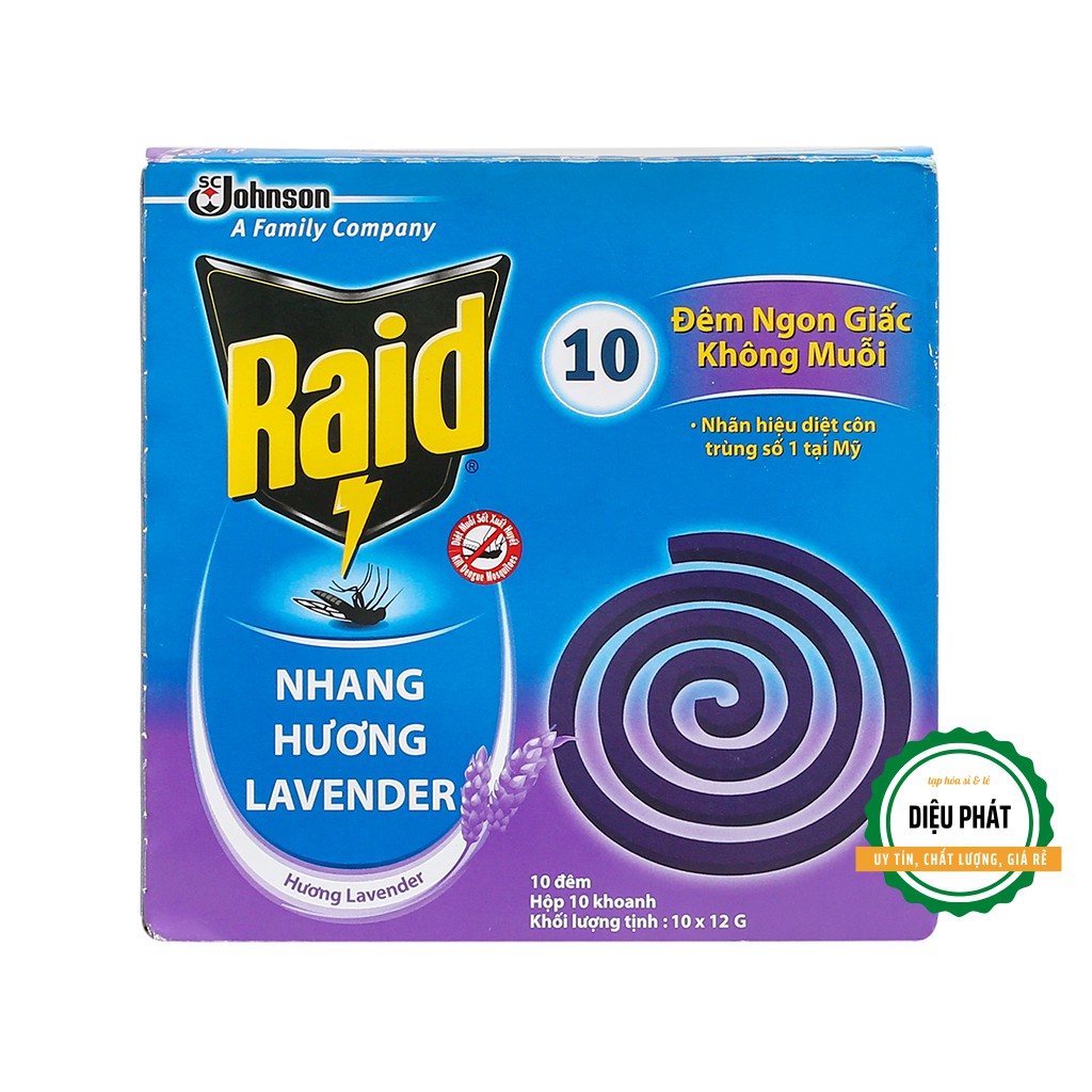 ⚡️ Nhang Muỗi Raid Hương Lavender 10 Khoanh Hộp 120g