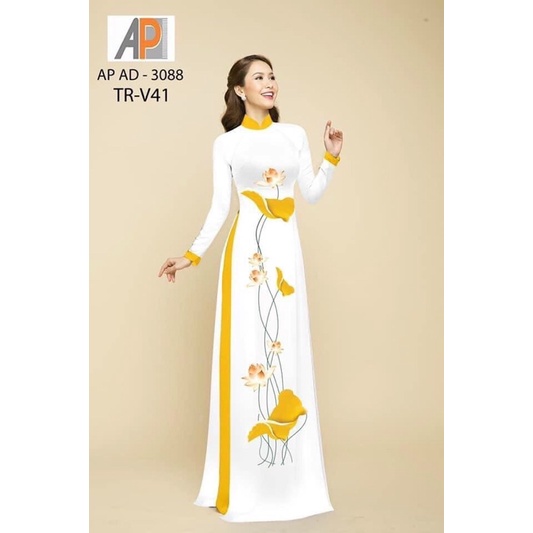 Vải ái dài in hoa sen nền trắng