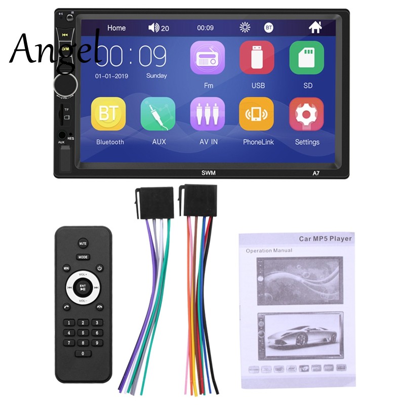 Hộp máy phát nhạc MP5 radio USB/DVR/FM/Mirror Link màn hình nút bấm 7 inch có 2 chân gắn cho xe Subwoofer