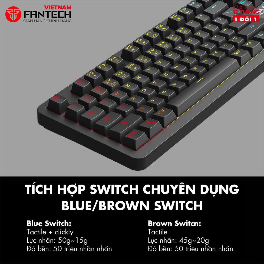 Bàn phím cơ Gaming FANTECH MK852 Led RGB Blue/ Brown Switch -  Hàng phân phối chính hãng - Bảo hành 12 tháng
